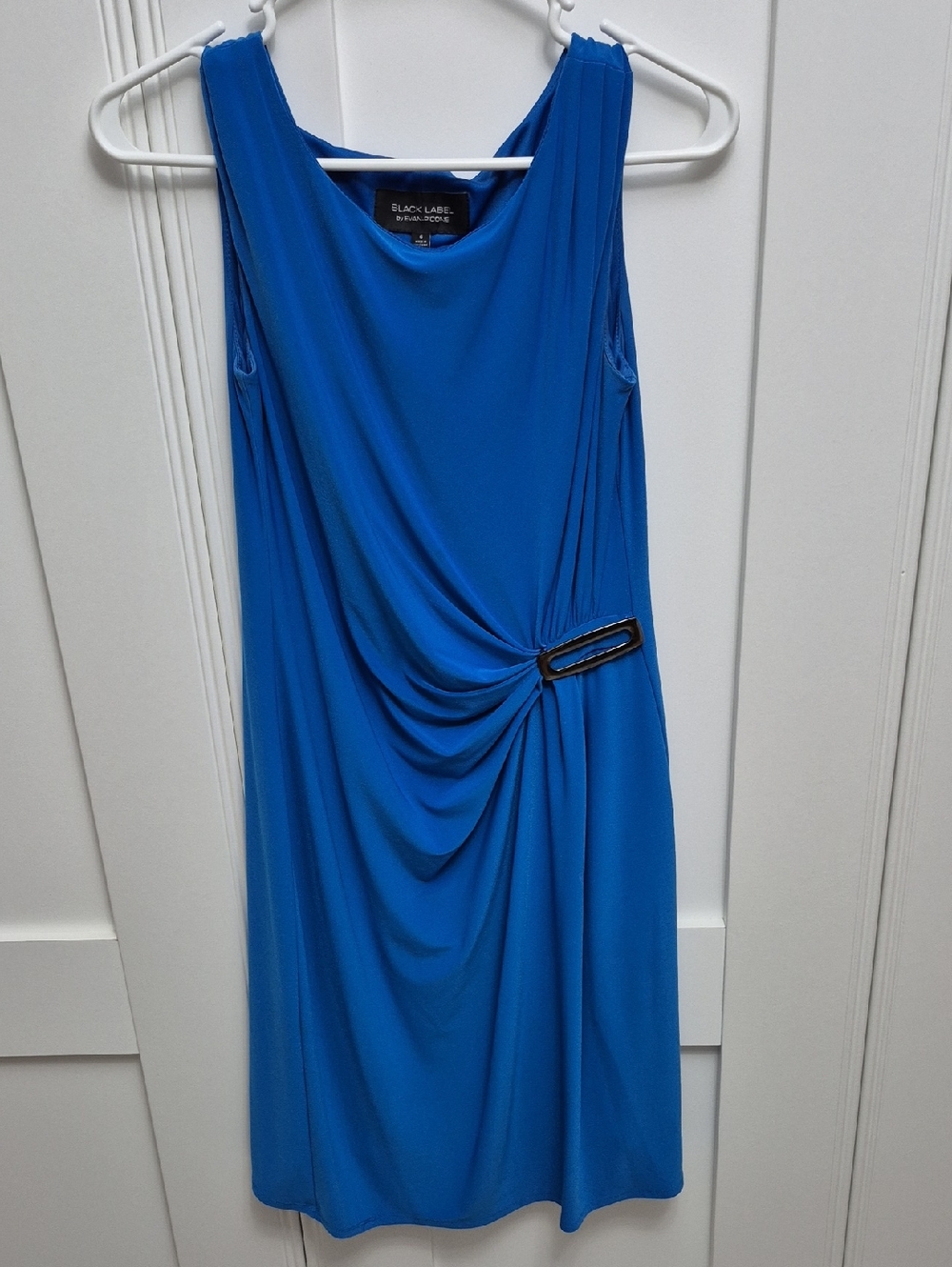 Evan Picone Royal Blue Sleeveless Draped Dress with Side Buckle